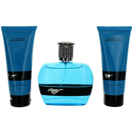 Mustang Men's Gift Set - Blue Lemon, Mint, Bergamot and Basil Top Notes, 3 Piece ,