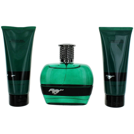 Mustang Men's Gift Set - Green EDT, After Shave Balm, Hair and Body Wash, 3 Piece ,