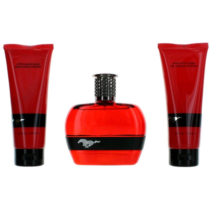 Mustang Men's Gift Set - Red EDT Spray, After Shave Balm, Hair and Body Wash, 3 Piece ,