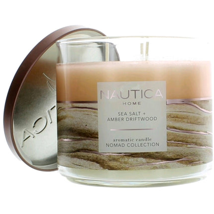 Nautica 3 Wick Candle - Soy Wax Blend Aromatic, Sea Salt and Amber Driftwood, 14.5 oz ,