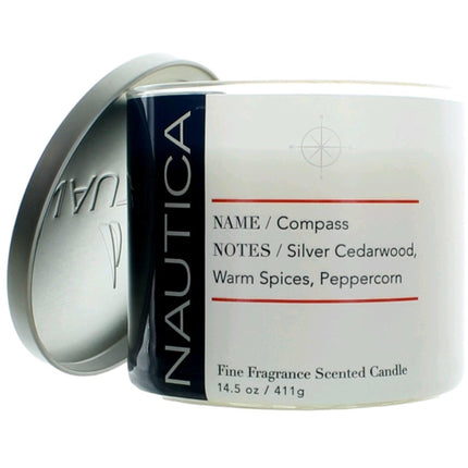 Nautica 3 Wick Candle - Soy Wax Blend Cedar, Citrus and Clean Notes, Compass, 14.5 oz ,