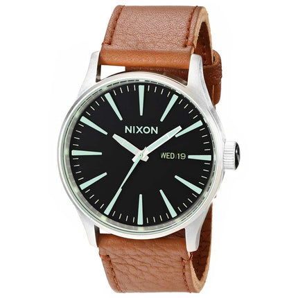 Nixon A1051037 Men's Sentry Black Dial Brown Leather Strap Watch ,