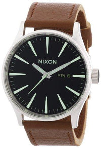 Nixon A1051037 Men's Sentry Black Dial Brown Leather Strap Watch ,