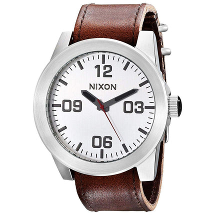 Nixon A2431113 Men's Corporal Silver Dial Brown Leather Strap Watch ,