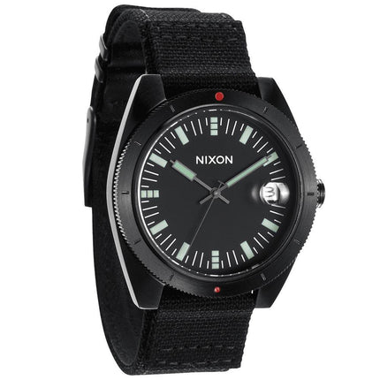 Nixon A355001 Men's The Rover Black Dial Black Canvas & Leather Strap Watch ,
