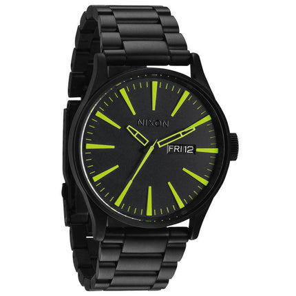 Nixon A3561256 Men's The Sentry SS All Black Lum Black Dial Black IP Steel Watch ,