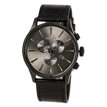 Nixon A4051886 Men's Sentry Chrono Black Dial Black Leather Strap Watch ,