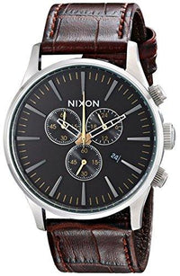 Nixon A4051887 Men's Sentry Chrono Brown Dial Brown Leather Strap Watch ,