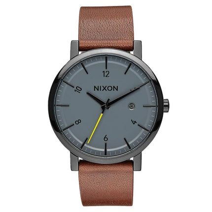 Nixon A945017 Men's Rollo Charcoal Dial Brown Leather Strap Watch ,