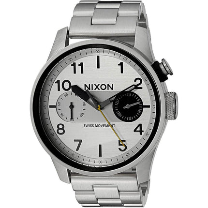 Nixon Men's Bracelet Watch - Safari Deluxe Silver Tone, Black & Grey Dial | A976130 ,