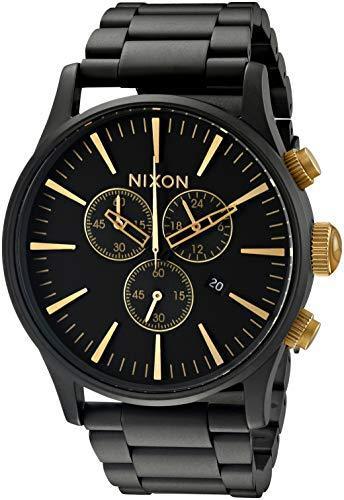 Nixon Men's Bracelet Watch - Sentry Chrono Quartz Black Stainless Steel | A3861041 ,
