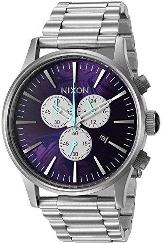 Nixon Men's Bracelet Watch - Sentry Chrono Silver & Purple Dial | A386230 ,