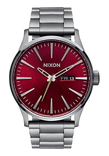 Nixon Men's Bracelet Watch - Sentry SS Japanese Quartz Burgundy Dial Steel | A3562073 ,
