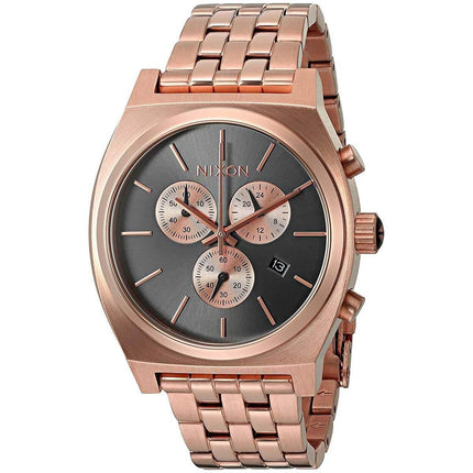 Nixon Men's Chrono Watch - Time Teller Chrono Grey & Rose Gold Dial Bracelet | A9722046 ,