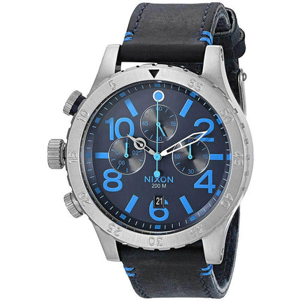 Nixon Men's Lefty Watch - 48-20 Chrono Leather Chronograph Blue Strap | A3632219 ,