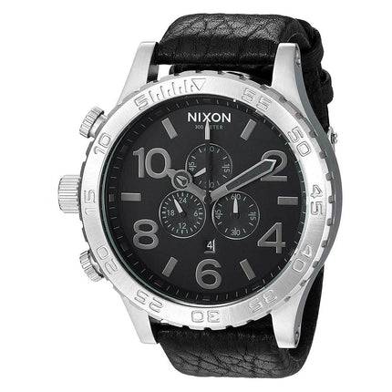 Nixon Men's Lefty Watch - 51-30 Chrono Leather Black Dial Strap | A1242788 ,