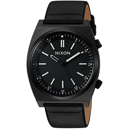 Nixon Men's Quartz Watch - Brigade Leather Black Dial Strap | A1178001 ,