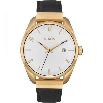 Nixon Men's Quartz Watch - Bullet Leather Luxe White Dial Black Strap | A1185513 ,