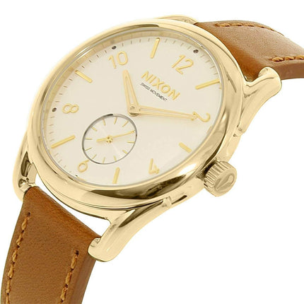 Nixon Men's Quartz Watch - C39 White & Silver Tone Dial Brown Strap | A4592227 ,