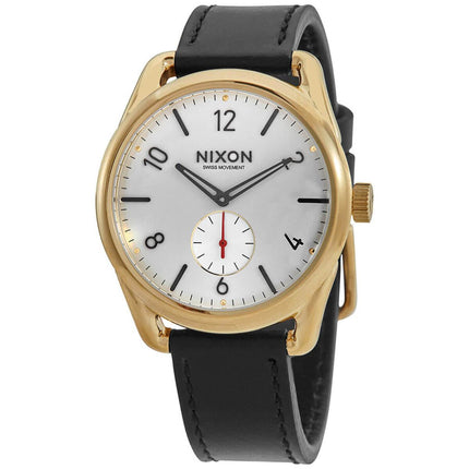 Nixon Men's Quartz Watch - C39 White Dial Yellow Gold Case Leather Strap | A4592226 ,