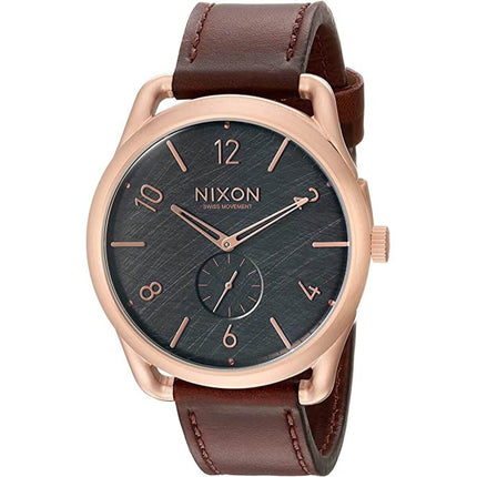 Nixon Men's Quartz Watch - C45 Rose Gold Case Brown Leather Strap | A4651890 ,
