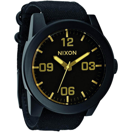 Nixon Men's Quartz Watch - Corporal Black Canvas & Leather Strap | A2431354 ,