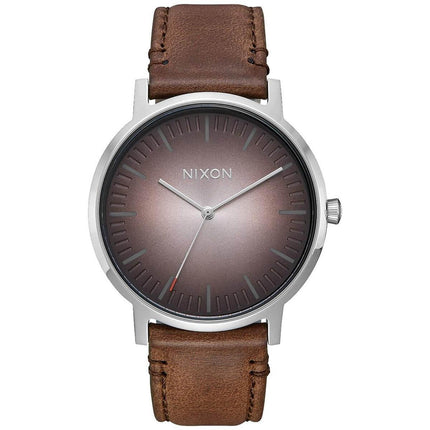 Nixon Men's Quartz Watch - Porter Leather Brown & Silver Tone Dial Strap | A10582594 ,