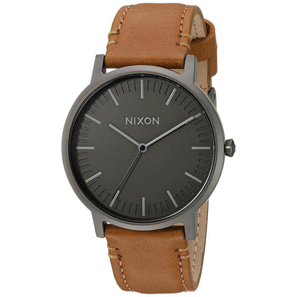 Nixon Men's Quartz Watch - Porter Leather Charcoal Dial Brown Strap | A10582494 ,