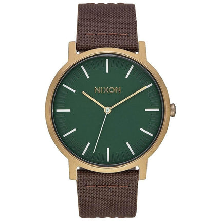 Nixon Men's Quartz Watch - Porter Leather Green Dial Brown Strap | A10582852 ,