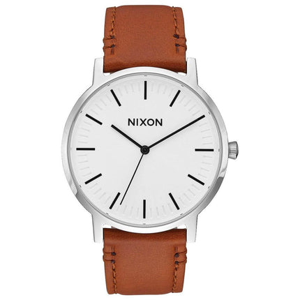 Nixon Men's Quartz Watch - Porter Leather White Dial Brown Strap | A10582442 ,