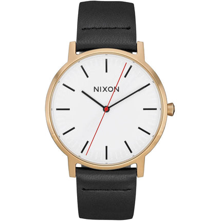 Nixon Men's Quartz Watch - Porter White Dial Black Genuine Leather Strap | A10583157 ,
