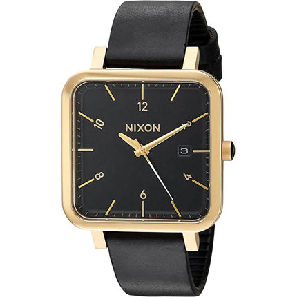 Nixon Men's Quartz Watch - Ragnar 36 Yellow Gold Case Black Leather Strap | A985001 ,