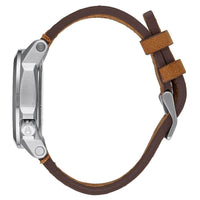Nixon Men's Quartz Watch - Ranger 40 Silver Tone Dial Brown Leather Strap | A4712092 ,