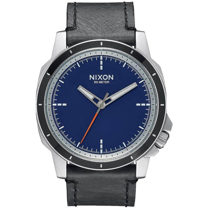 Nixon Men's Quartz Watch - Ranger Silver Tone Case Black Leather Strap | A4662240 ,