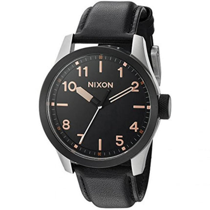 Nixon Men's Quartz Watch - Safari Leather Black Dial Black Strap | A9752051 ,