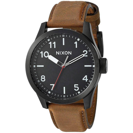 Nixon Men's Quartz Watch - Safari Leather Black Dial Brown Strap | A9751032 ,