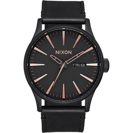 Nixon Men's Quartz Watch - Sentry Black Leather Strap Date Display SS Case | A105957 ,