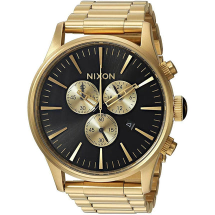 Nixon Men's Quartz Watch - Sentry Chrono Black & Gold Tone Dial Bracelet| A386510 ,