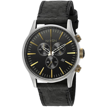 Nixon Men's Quartz Watch - Sentry Chrono Leather Black Dial Strap | A4052222 ,