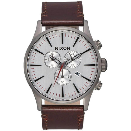 Nixon Men's Quartz Watch - Sentry Chrono Leather Brown Strap | A4052665 ,