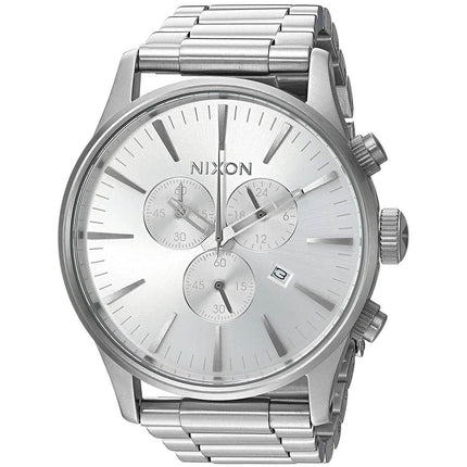 Nixon Men's Quartz Watch - Sentry Chrono Silver Tone Dial Bracelet| A3861920 ,