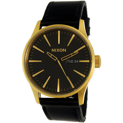 Nixon Men's Quartz Watch - Sentry Leather Black Dial Black Strap | A105513 ,