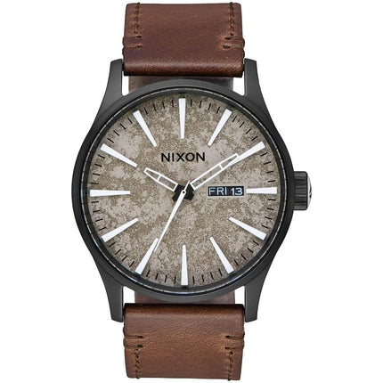Nixon Men's Quartz Watch - Sentry Leather Brown & Beige Dial Brown Strap | A1052687 ,
