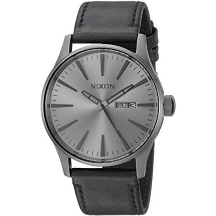 Nixon Men's Quartz Watch - Sentry Leather Gunmetal Dial Bracelet | A1051531 ,