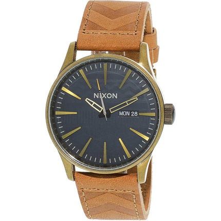Nixon Men's Quartz Watch - Sentry Leather Navy Blue Dial Brown Strap | A1052731 ,