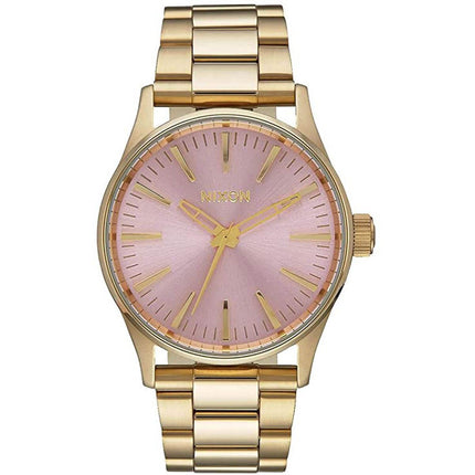 Nixon Men's Quartz Watch - Sentry Pink Dial Yellow Gold Bracelet | A4502360 ,