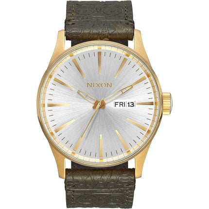 Nixon Men's Quartz Watch - Sentry Silver Tone Dial Calfskin Leather Strap | A1052496 ,