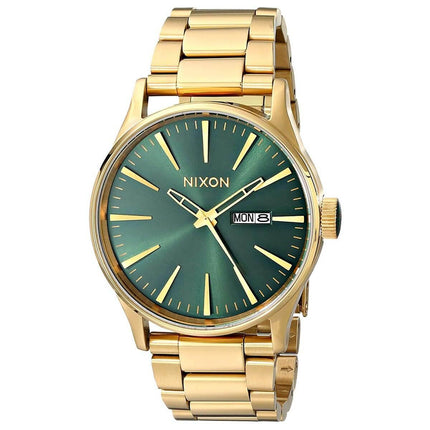 Nixon Men's Quartz Watch - Sentry SS Green Dial Yellow Gold Bracelet | A3561919 ,