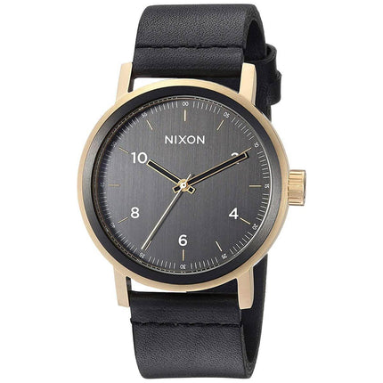 Nixon Men's Quartz Watch - Stark Leather Black Dial Leather Strap | A11941031 ,