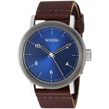 Nixon Men's Quartz Watch - Stark Leather Blue Dial Brown Strap | A11942301 ,